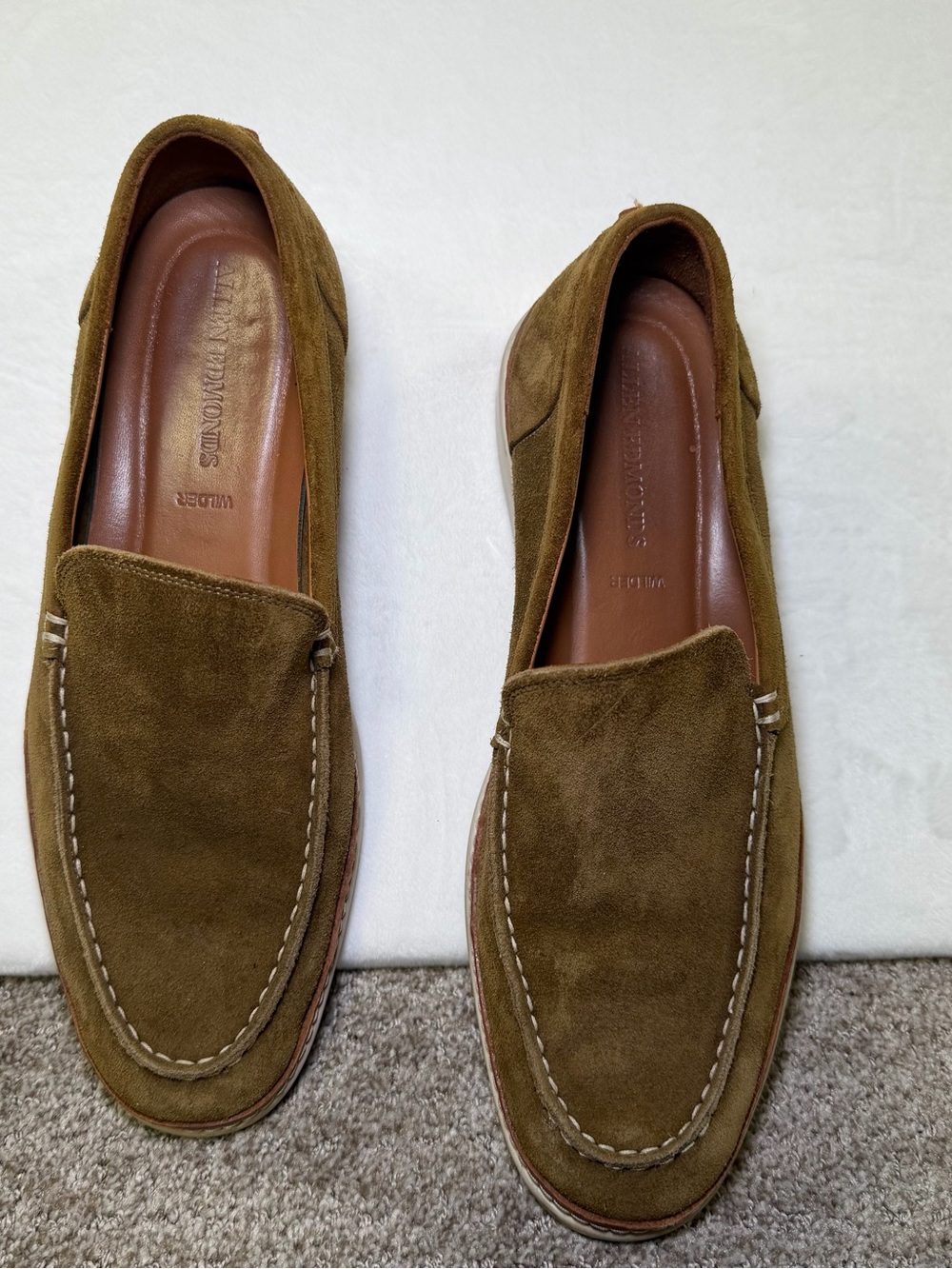 Allen Edmonds Wilder Olive Green Suede Slip-On Loafers